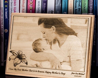 Custom Family Portrait on Wood – Personalized Print – Engraved Wooden Photo Frame – Mother’s Day Gift, Birthday Gift for Mom, Wife, Grandma
