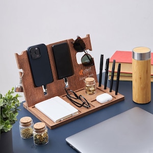 Organiseur de bureau avec logo d'entreprise pour un collègue de travail, station d'accueil personnalisée pour papa, cadeau personnalisé de remerciement pour un nouvel employé