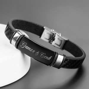 Pulsera de cuero con nombre, regalo para novio, pulsera personalizada para hombre, pulsera negra para regalo de aniversario, regalo para novio, joyería para hombre