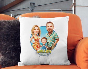 Personalized Family Cartoon Photo Pillow for Mothers Day Gift,  Funny Cartoon Pillow Mom Dad Birthday Gift, Custom Family Portrait Cushion,