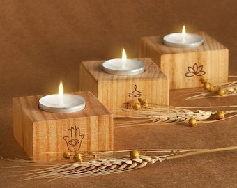 Unique Wooden Candle Stand Set for Yoga Practice, Meditation Decor, Eco-friendly Candle Stand, Rustic Home Decor,Customizable Yoga Gift