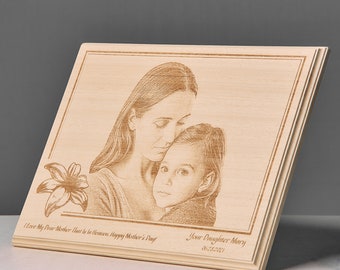 Gifts for Mom! Custom Engraved Wood Photo Gifts for Her. Personalized Wooden Photo as 1st Mothers Day Gift for Mother