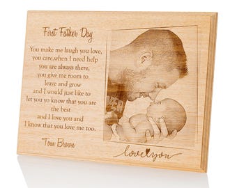 Engraved Wood Picture Frame: First Father's Day Portrait Gift