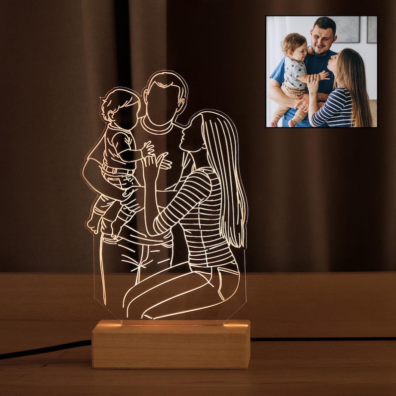 Lámpara de escritorio con foto personalizada: Retrato abstracto en 3D, luz nocturna LED personalizada