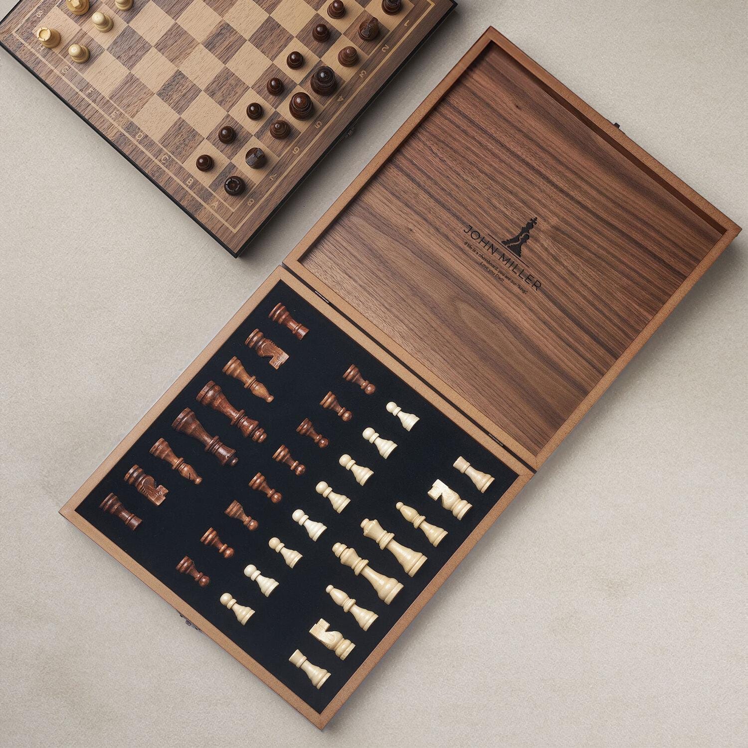 Wooden Chess Board Best Gifts For Dad, One-of-a-Kind Chess Set & Board, Boyfriend Fathers Day Christmas Anniversary Gift, Family Game Night