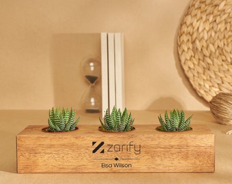 Wooden Succulent Planter as Housewarming Gift, Laser Engraved Succulent Plants for Christmas Gift Box, Unique Gifts for Her, Thank You Gifts