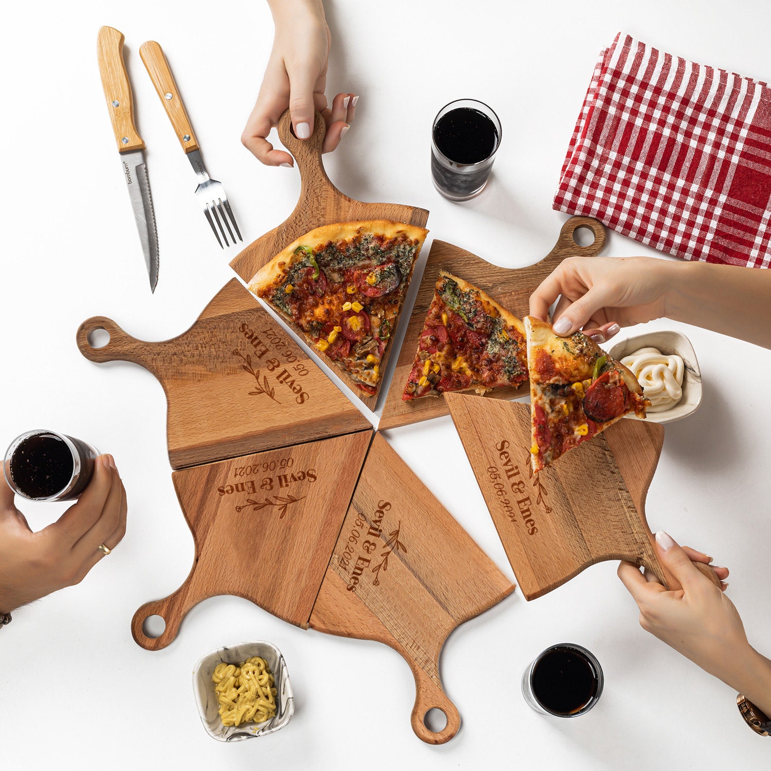 Personal Pizza Wooden Serving Board with Pizza Cutter - Kademi
