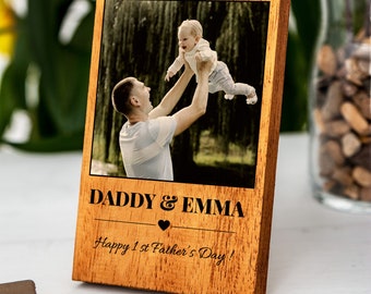 Dad Photo Frame, Wooden Engraved Photo Frame for First Father's Day, - Unique Gift for Dad, Grandpa, Husband, Christmas Photo Gift for Him