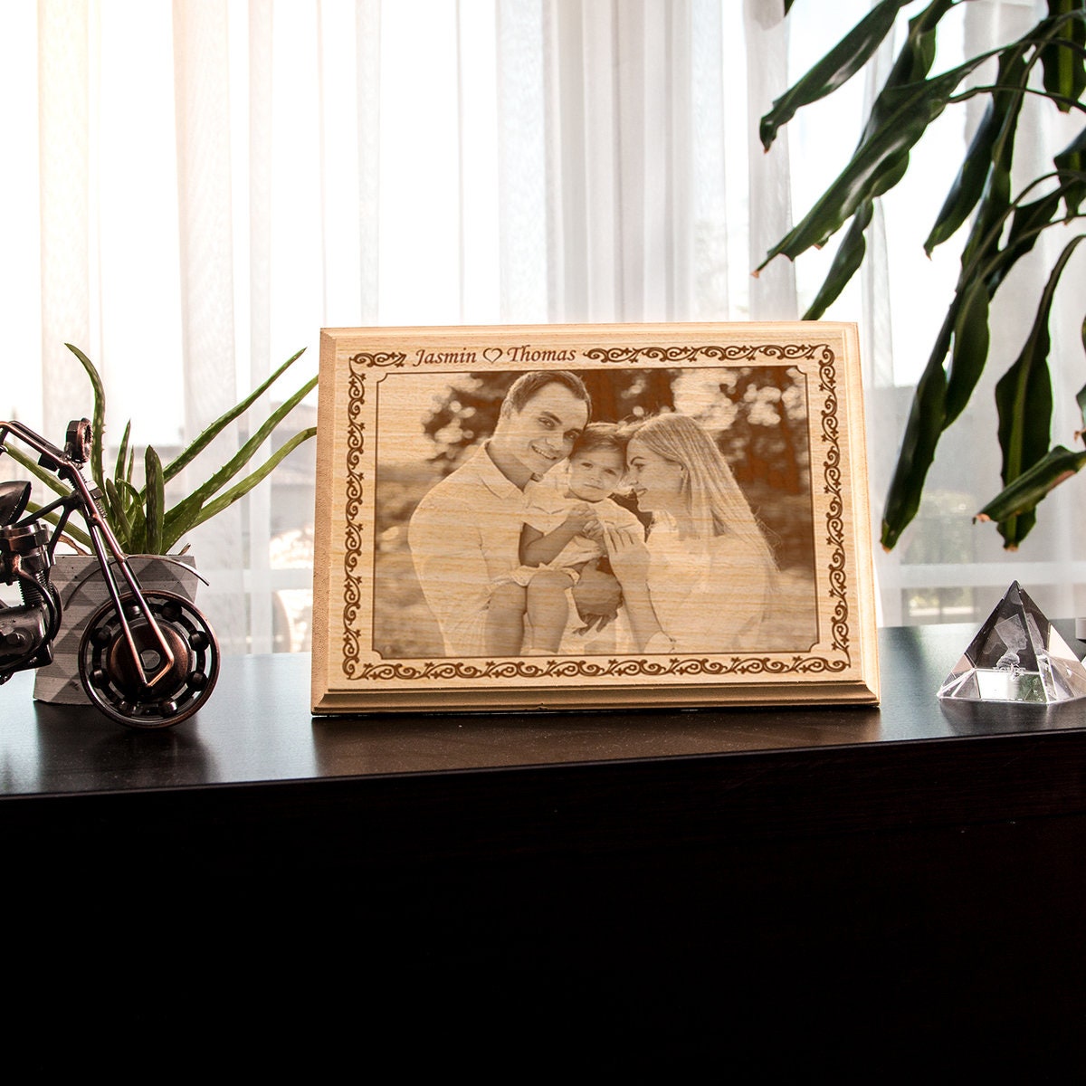 Laser Engraved Wood Photo as Family Portrait, Personalized Wall Art Framed, 1st Mothers Day Gift for Grandma, Wall Decor Living room for Mom