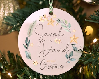 Couple's Personalized Christmas Ornaments as a Christmas Tree Decor. Custom Christmas Ornaments for Family Reunion. Custom Ornaments