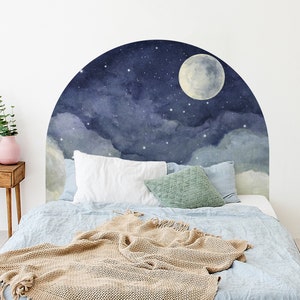 Watercolor Moon Arch Wall Decal, Headboard Wall Decals, Boho Wall Decal, Night Sky Decal,Boho Moon Decal, Boho Wallpaper, Boho Arch backdrop