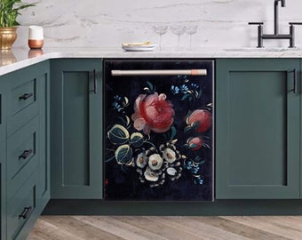 Floral Dishwasher Magnet Cover: Kitchen Decor Vinyl Decal
