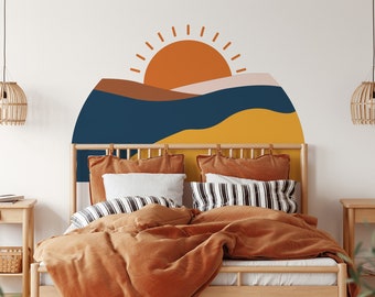 Sun Wall Decal, Bed Arch Sticker, Arch Headboard Wall Decal, Boho Sun Wall Sticker, Color Block Wall Sticker, Bedroom Mountain Wall Decal