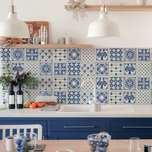 Traditional Indigo Blue Tile Stickers, Tile Decals, Tiles For Kitchen-Bathroom-Floor-Wall, Peel & Stick Backsplash Stickers, Vinyl Decals