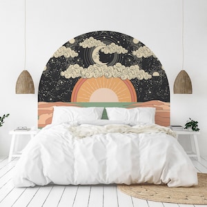 Boho Moon Arch Wall Sticker – Sunset Headboard Decal for Bedroom