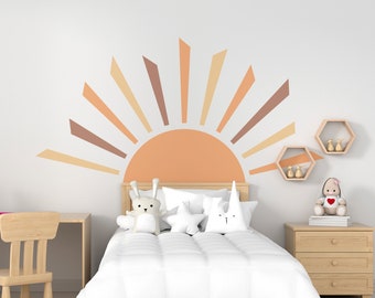 Rising Sun Wall Decal, Boho Sun Wall Sticker, Half Sun Decal, Sun Nursery Decor, Sunshine Stickers,Big Rising Sun Decal,Scandinavian Nursery