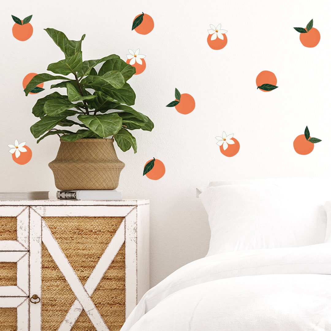 Orange Hand Drawn Decal Boho Wall Decals Orange Wall Decals Etsy