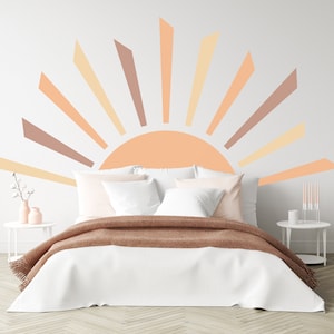 Sonne Wandaufkleber, Bett Bogen Aufkleber, Bogen Kopfteil Wandaufkleber, Boho Sonne Wandaufkleber, Farbe Block Wandaufkleber, Schlafzimmer Berg Wandaufkleber
