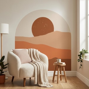 Adesivo da parete con arco in terracotta boho: murale con testiera staccabile e attaccabile