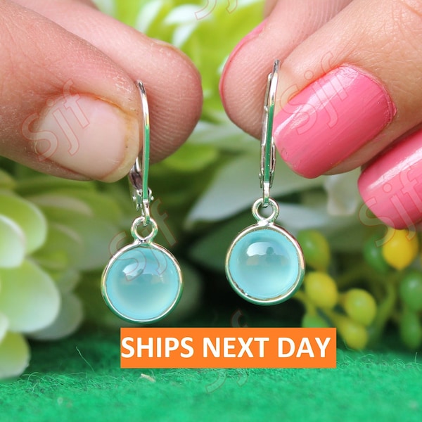 natural 4.45 ct Aquamarine Earrings, march birthstone, dangle Earrings, Tiny Bezel Set Earrings, Women's Earrings, Handmade Earrings gift