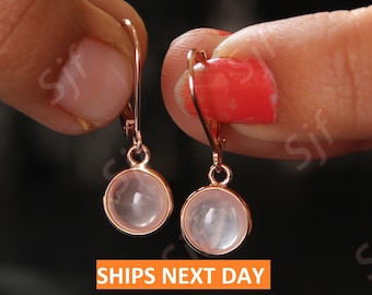 Beautiful Rose Quartz Earrings, Sterling Silver Bezel Earrings, January Birthstone Jewelry, Natural Rose Quartz Gemstone, Handmade Jewelry