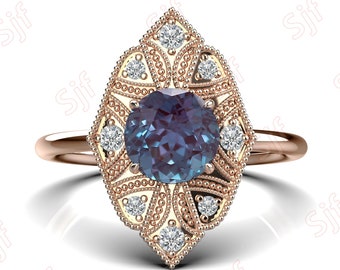 Alternative Engagement Ring Alexandrite Engagement Ring, Vintage Art Deco Sterling Silver Wedding Ring