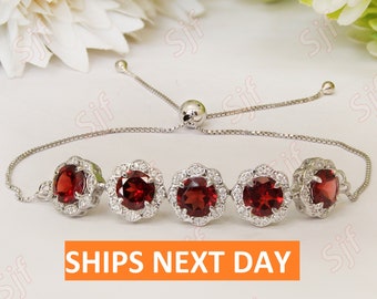 7.50cts Natural Red Garnet Slider Bracelet, Bolo Bracelet For Birthday Gift, Silver Ready To Ship, January Birthstone, Mother's day Gift