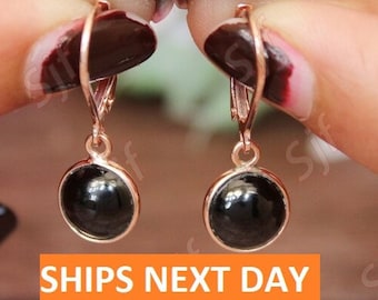 5.50 ct AAA grade natural black onyx gemstone bezel set handmade dangle earring for daily wear, black stone earring, Gift for Love, Woman