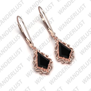 Vintage Art Deco Black Onyx 925 Silver Dangle Earrings