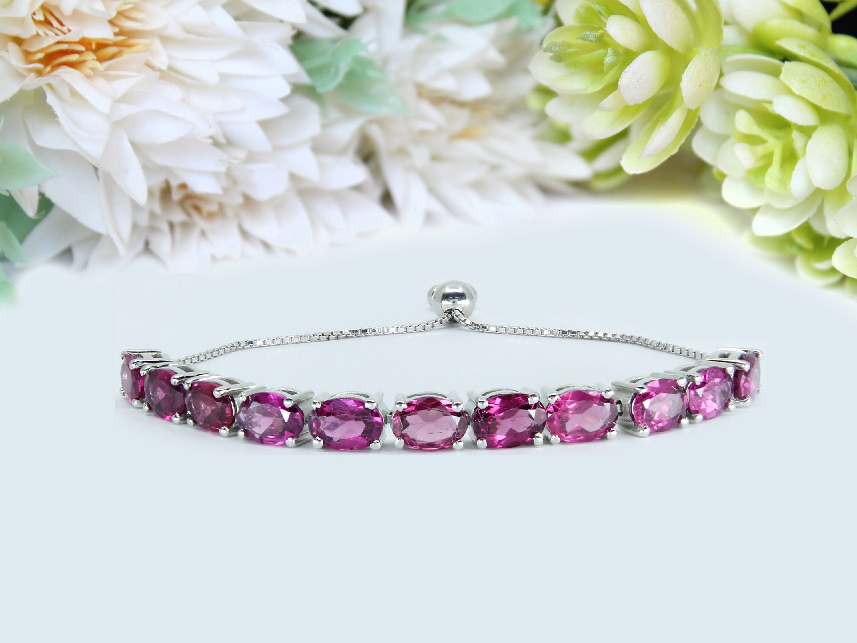 Natural Rhodolite Garnet Bracelet, 925 Sterling Silver Tie Adjustable Bracelet, Women's Jewelry, Birthstone Bracelet With Slider Bolo Lock