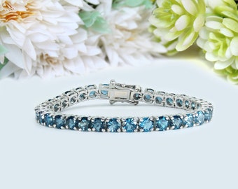 Handmade Sterling Silver London Blue Topaz Tennis Bracelet Last Minute Gift