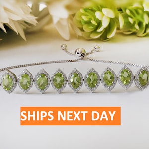 Natural Peridot Bracelet, Oval 6x4mm Peridot Slider Bracelet With Bolo Lock,925 Silver Ready To Ship Women Jewelry,Mother's day Special Gift