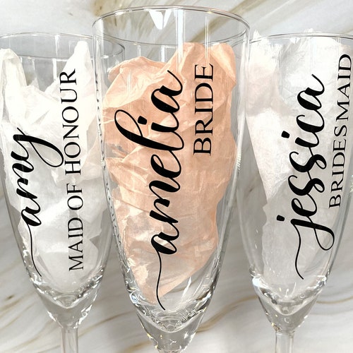 Champagne Flutes With Personalised Name Sets Wedding Etsy UK
