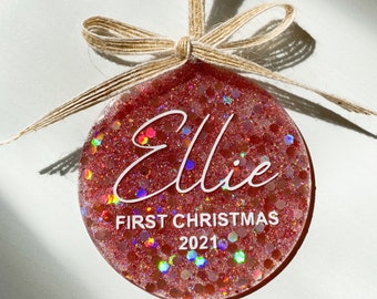 Personalised Baby First Christmas Glitter Bauble, Glitter Christmas Ornament, 2022 Christmas Tree Decoration, Family Christmas Ornament