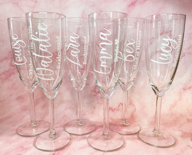 Champagne Flutes With Personalised Name Sets Wedding Etsy