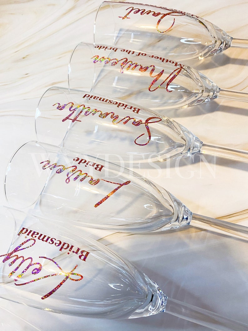 Champagne Flutes With Personalised Name Sets Wedding Etsy
