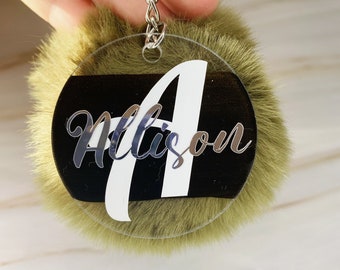 Personalised Pom Pom Keyring, Keyring Gift for Mother, Name Pom Pom keychain, Gift for her, Bag Pom Pom charm, Mother day Gift for her