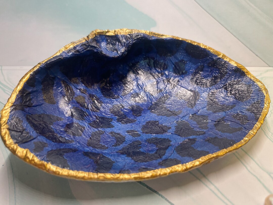 Blue Leopard Print. Decoupage Clam Shell. - Etsy