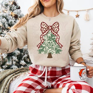 Coquette Glitter Bow Christmas Tree Png, Chinoiserie Floral Holiday Design, Girly Millenial Christmas, Trendy Winter Sublimation