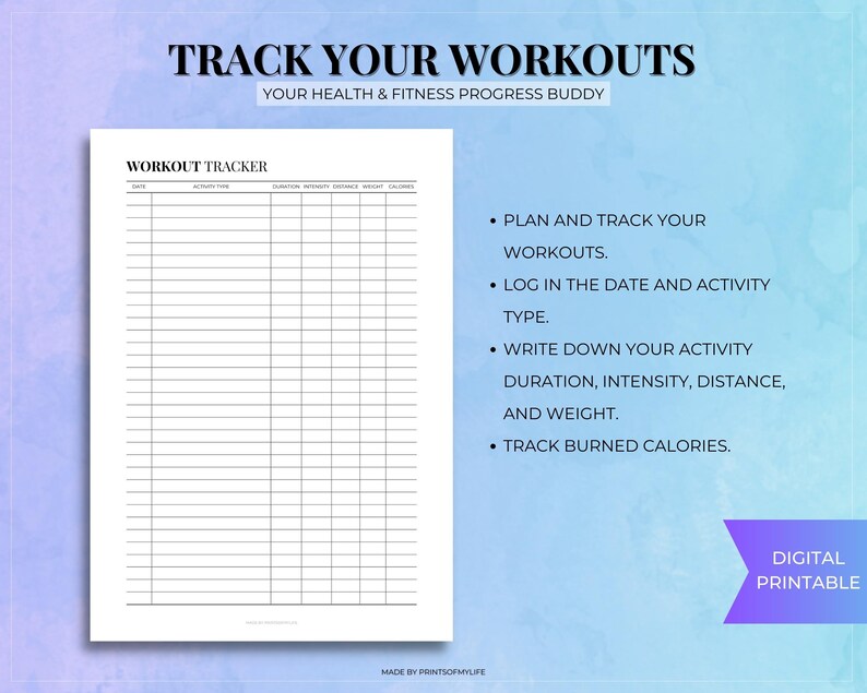Workout Tracker Template Printable Planner Fitness Goal Tracker ...