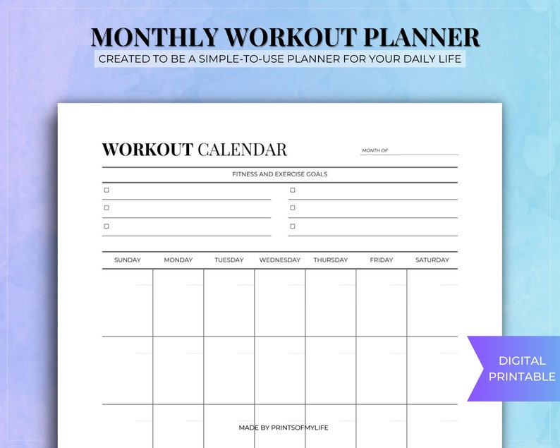 Monthly Workout Tracker Fitness Planner Printable Weight Loss Tracker ...