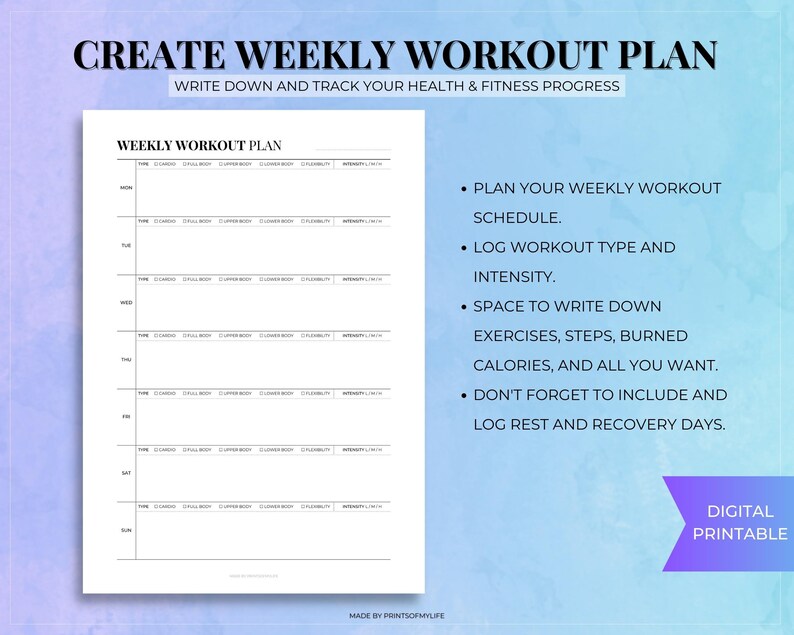 Printable Weekly Workout Planner Organize and Optimize Your Fitness