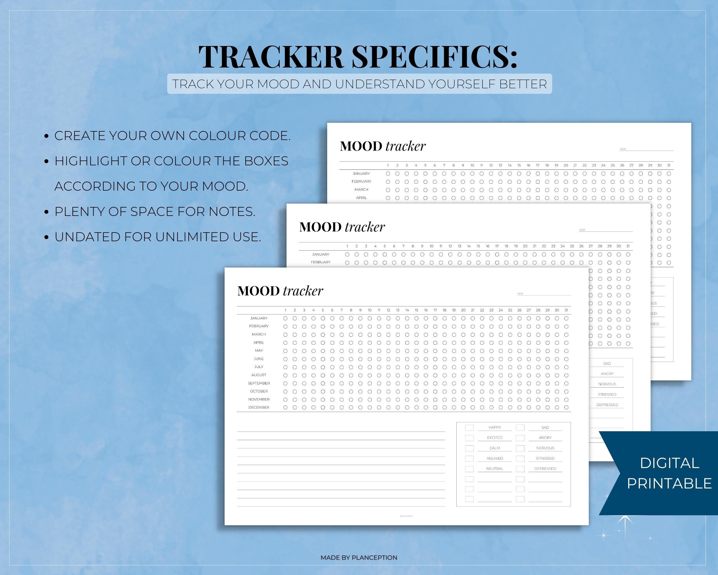 Digital Mood Tracker Printable Yearly Monthly Mood Tracker Planner ...