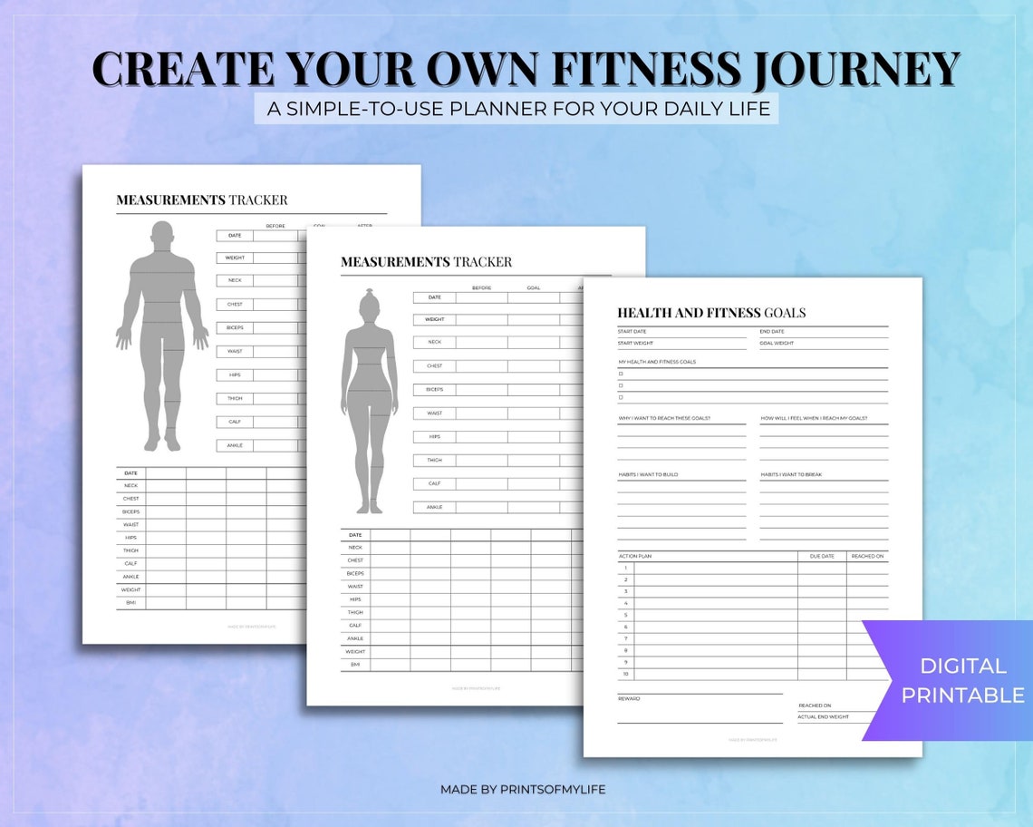 Fitness Goal Planner and Measurement Tracker Bundle Fitness Journey