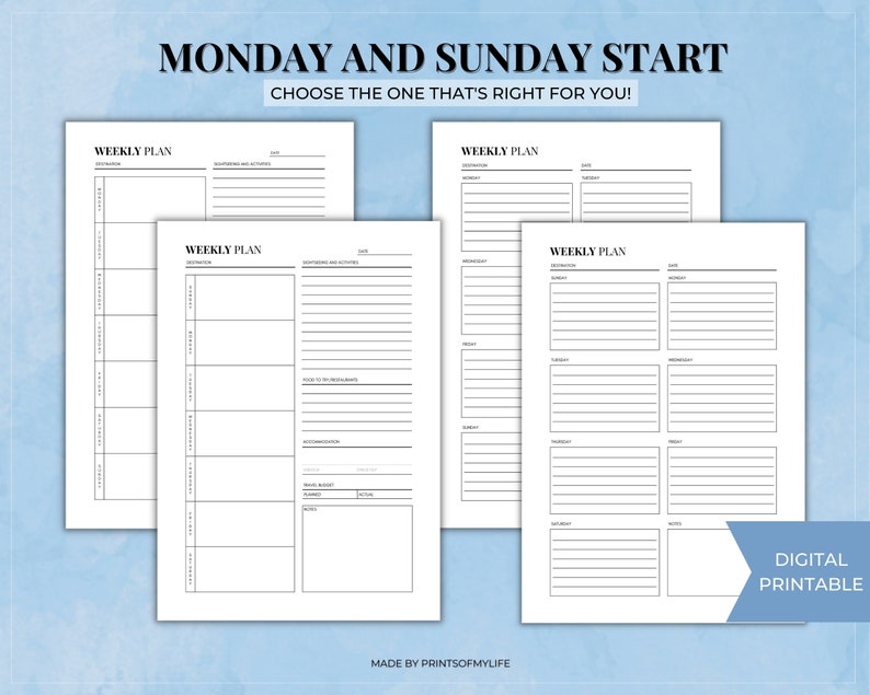 Travel Itinerary Planner Daily and Weekly Trip Schedule Summer Holiday