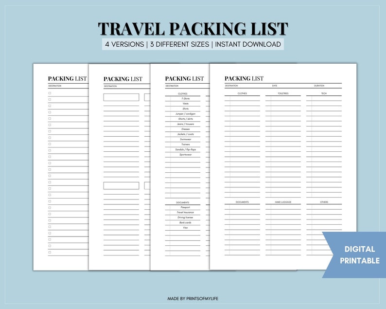 Packing List Holiday Planner Template Family Vacation Bag - Etsy