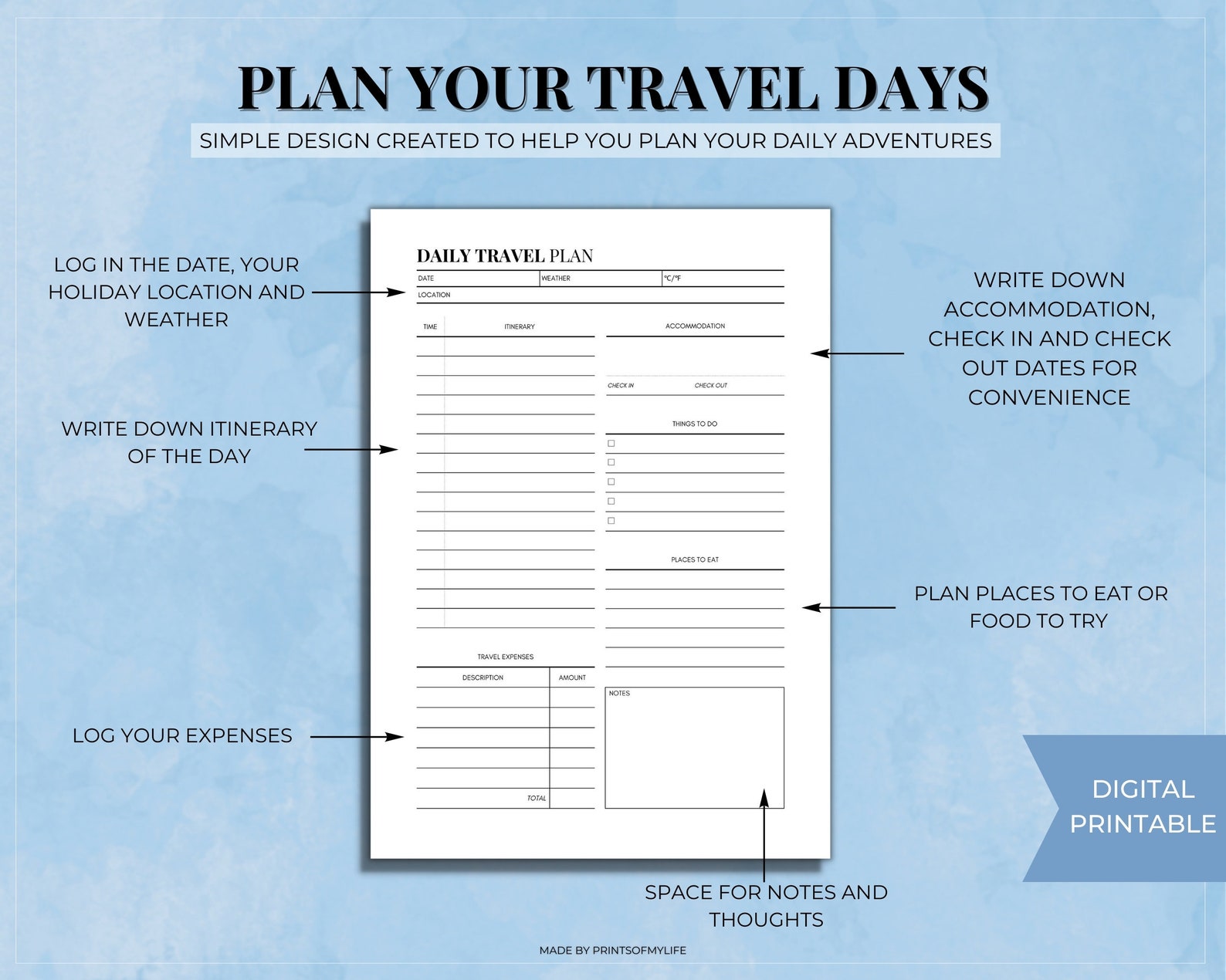 Travel Itinerary Planner Daily and Weekly Trip Schedule Summer Holiday