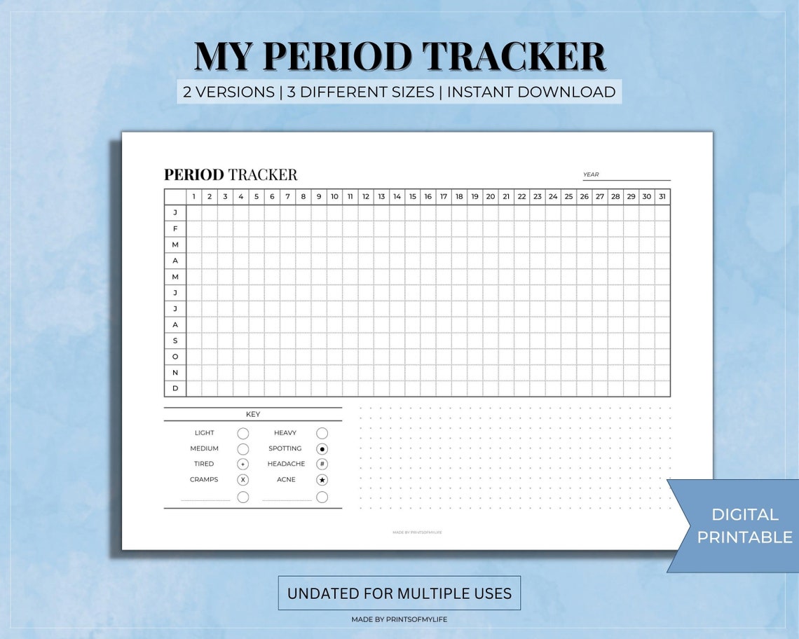 Period Tracker Printable Menstrual Cycle Length Journal Fertility ...