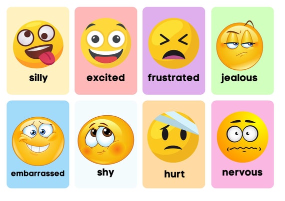 Emotions Emoji Printable Flashcards Instant Download Emotions Classroom  Flashcards Pre-k Flash Cards 