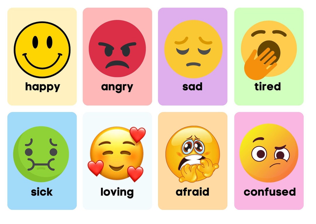 Emotions Emoji Printable Flashcards Instant Download Emotions Classroom  Flashcards Pre-k Flash Cards 